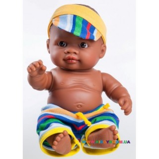 Младенец мальчик Олмо мулат в полосатых штанах и кепке Paola Reina 01226